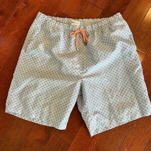 PETER MILLAR Men's Blue and White Patterned Swim Shorts